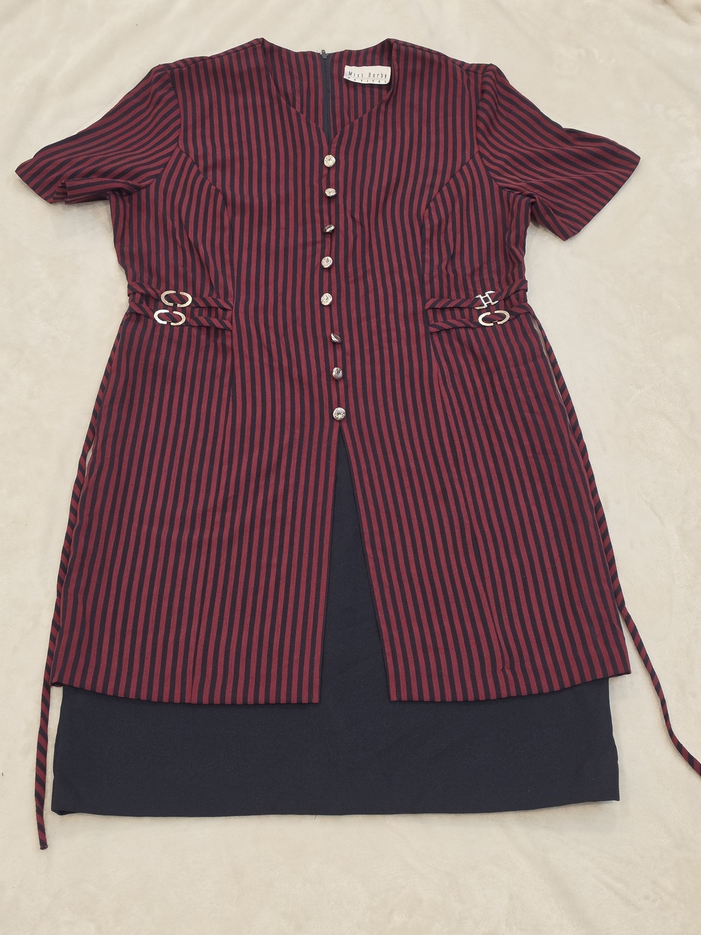 VTG Miss Dorby Petites Striped Faux 2-Piece Dress Sz S